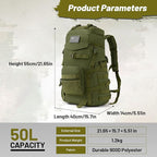 50L Tactical Backpack for Men and Women, Water-Resistant Molle Rucksack - Image 3