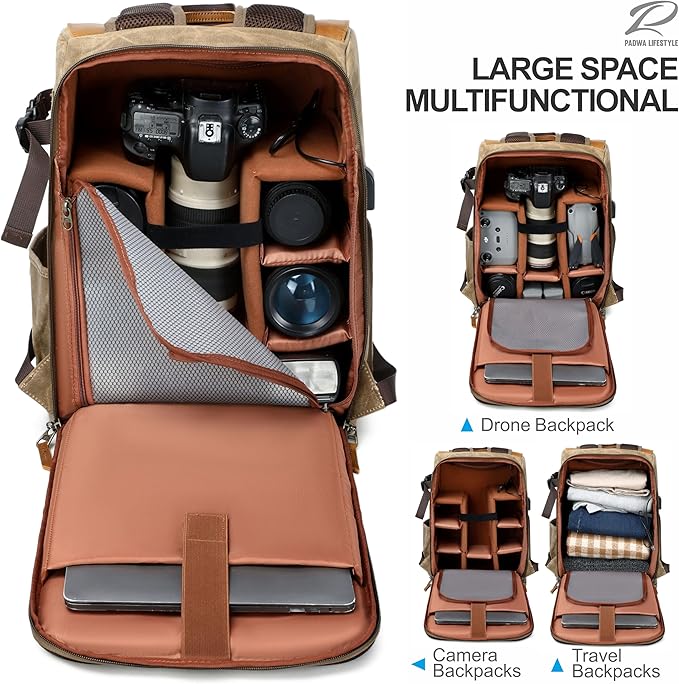 Padwa Lifestyle Khaki Camera Backpack - Image 3