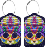 Artistic Cat with Glasses Leather Luggage Tags, 2 Pack, 4.6 X 2.7 Inch - Image 3