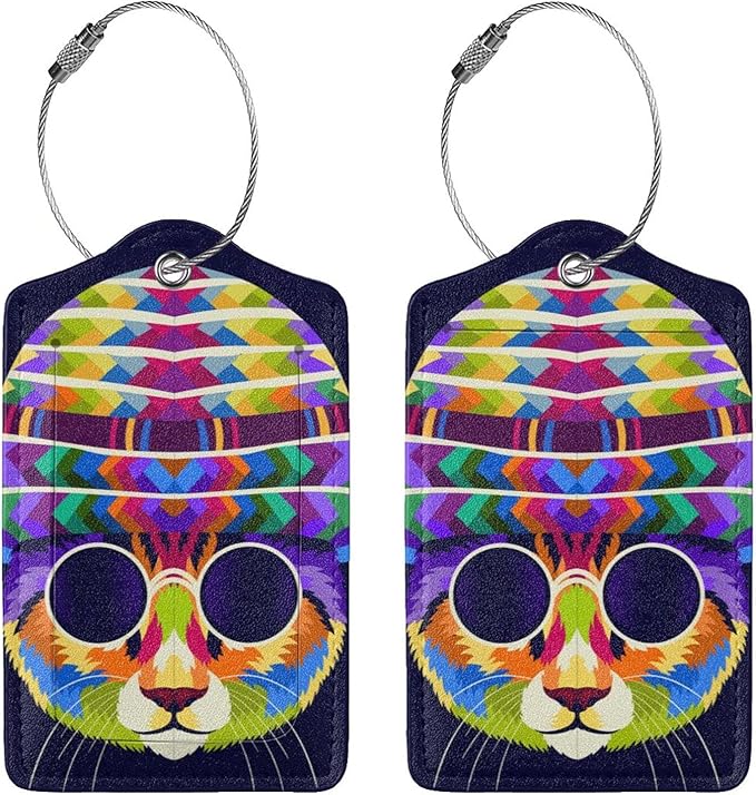 Artistic Cat with Glasses Leather Luggage Tags, 2 Pack, 4.6 X 2.7 Inch - Image 3