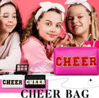 6 Pcs Cheer Makeup Bag Cosmetic Bag with Chenille Letter Patches Waterproof Portable Cheerleader Toiletry Zipper Pouch for Girl Women Appreciation (Bright Colors)