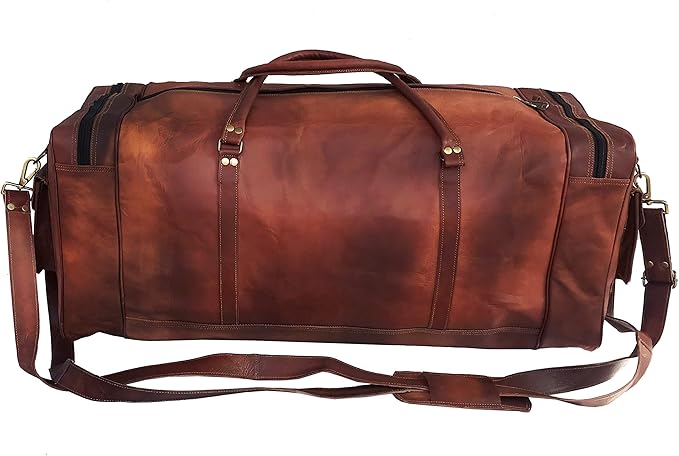 Real Goat Vintage Leather Large Travel Duffel Luggage Handmade, Hiking vintage - Image 3