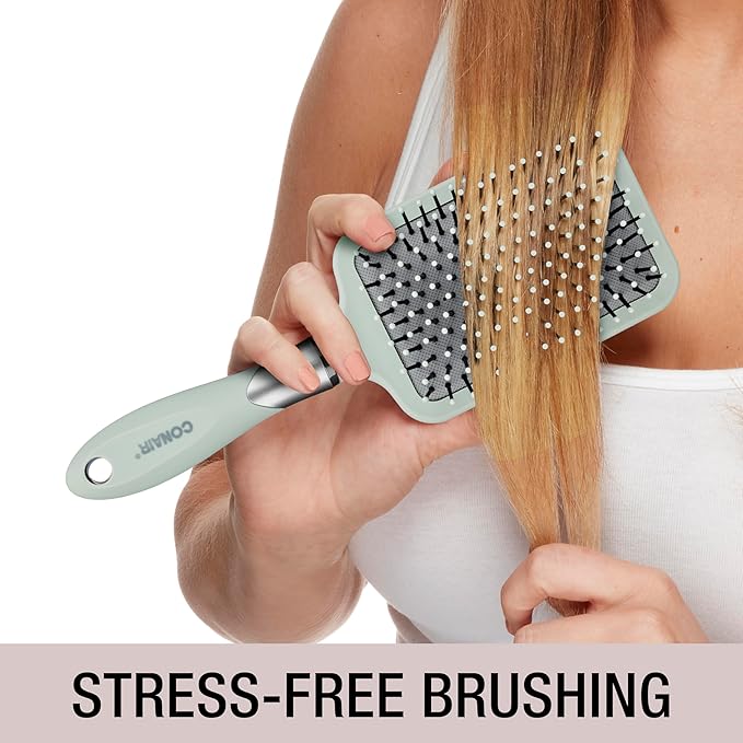 Conair Velvet Touch Paddle Cushion hair brush - Detangling hairbrush - curly or straight styles - men or women - detangler - features soft touch handle - Assorted Color