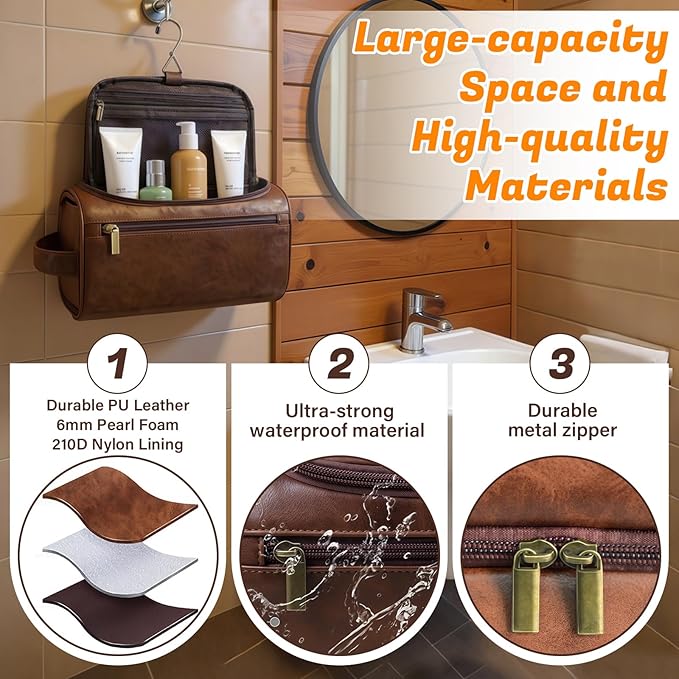 3-in-1 unisex PU toiletry bag: laser engraving & detachable waterproof section. - Image 2