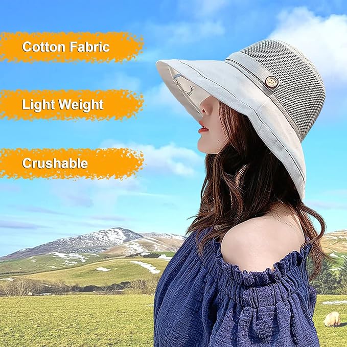 Women Wide Brim Sun Hats Metal Wired Edge Summer UV Protection Beach Fishing Hat - Image 7