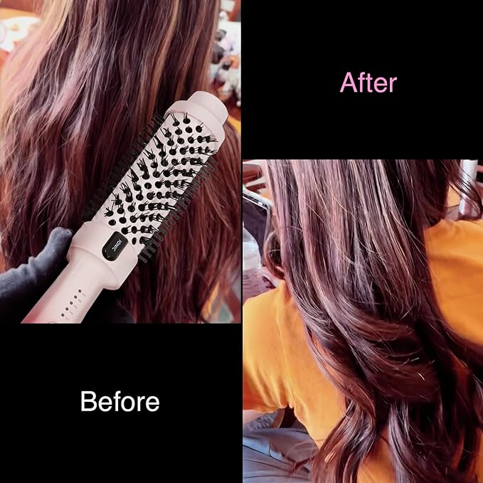 Thermal Brush, Blowout Long Lasting Look Curling Brush, 30s Fast Heated Round Brushes 1.5" Makes Hair Smoother Get Natural Curls, 5 Temp Settings, Universal Voltage for Travel, Easy to Use, Pink Red