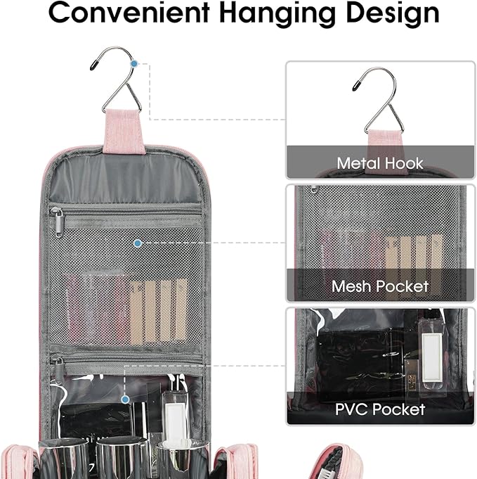 Narwey Hanging Toiletry Bag for Women Travel Makeup Bag Organizer Toiletries - Image 4