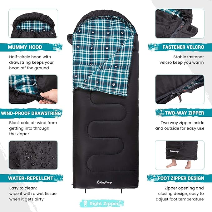KingCamp Sleeping Bag for Adults, Cold Weather & Warm XL Big and Tall Flannel - Image 3