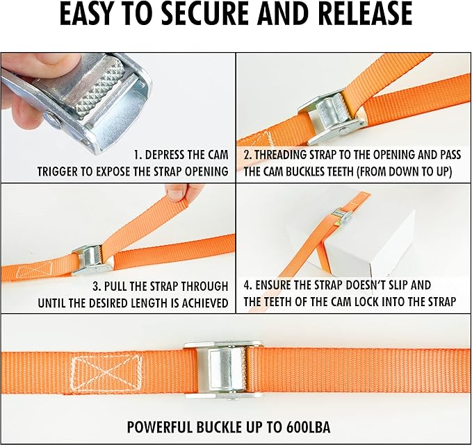 Cartman 1" x 12'Lashing Straps Cargo Tie-Down Strap Up to 600lbs, 10pk in Carry - Image 4