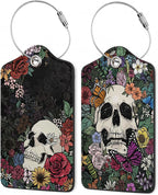 Skull Flowers Luggage Tags, 2 Pack Luggage Tag, Leather Privacy Cover ID Label by Unknown