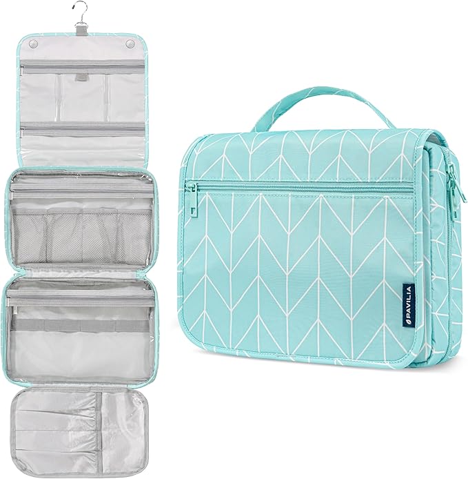 PAVILIA Hanging Toiletry Bag Women Men, Foldable Cosmetic Organizer Travel Bag by PAVILIA