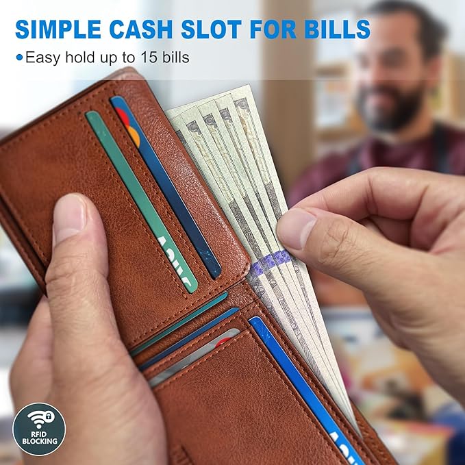 Airtag Wallet for Men, with Cash Pocket 2 ID Window 13 Cards, Slim Leather - Image 4