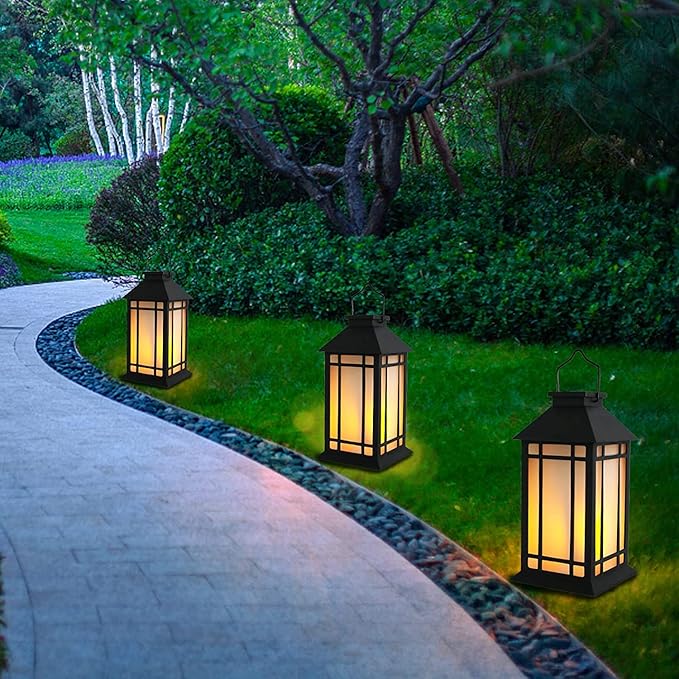 11" Solar Lantern Outdoor Garden Hanging Lanterns Waterproof LED Vintage - Image 6