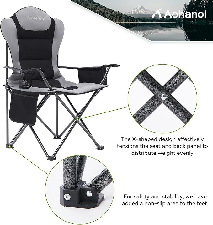 2 Pack Camp Chairs for Heavy People, Outdoor Folding Camping Chairs - Image 7