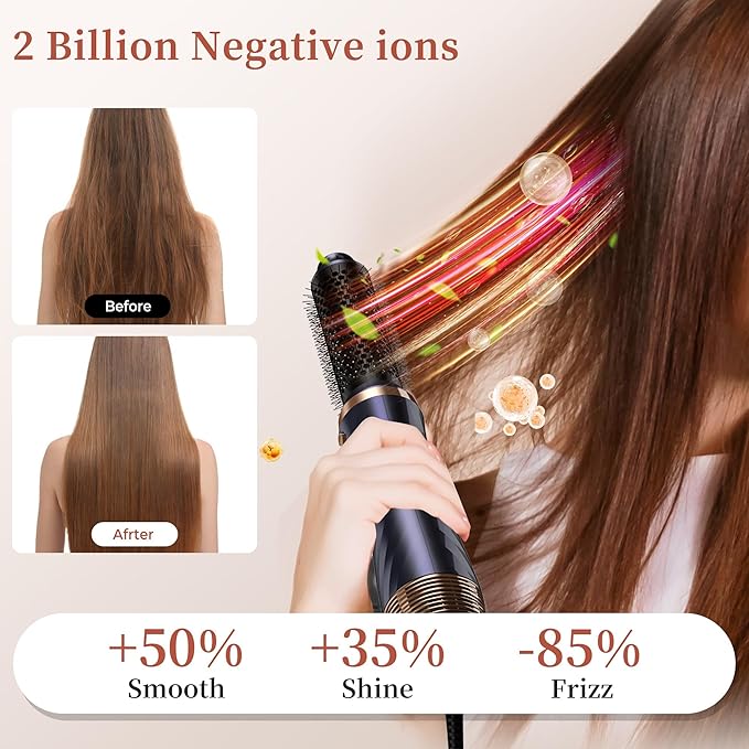 6 in 1 Hair Dryer Brush, Upgrade Detachable Blow Dryer Brush Air Styler Wrap Air Curler, Curly Twist Hot Curling Iron, Negative Ion Blow Dryer Hot Styler, Travel Hair Styling Tool