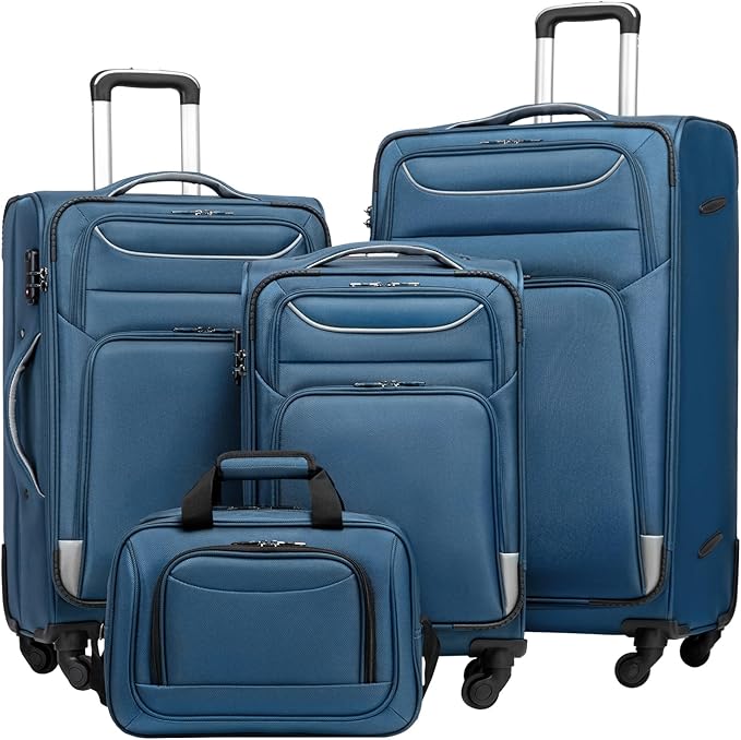 Coolife Luggage 4 Piece Set Suitcase Spinner TSA Lock Softshell lightweight by COOLIFE