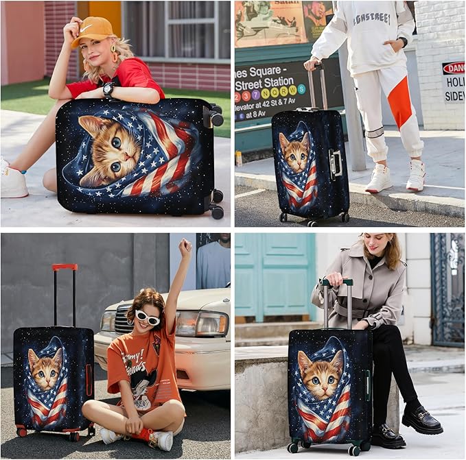 ANNA QUEEN Cute Patriotic Cat Luggage Cover, American Flag Suitcase Protector - Image 7