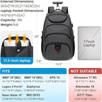 Boavan Rolling Backpack, 17 inch Water Resistant Wheeled Backpack, Carry on - Image 2