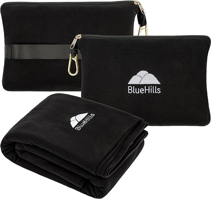 BlueHills Travel Blanket Pillow Compact Lightweight Pocket Size Airplane by BlueHills