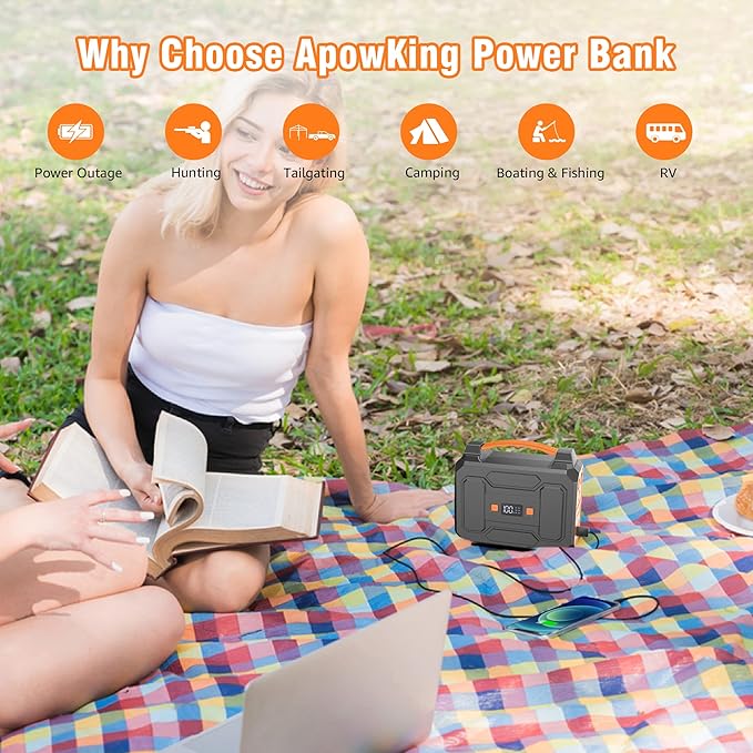 Apowking Portable Power Station Bank 200W Peak, 146Wh Solar Powered Power Bank - Image 8