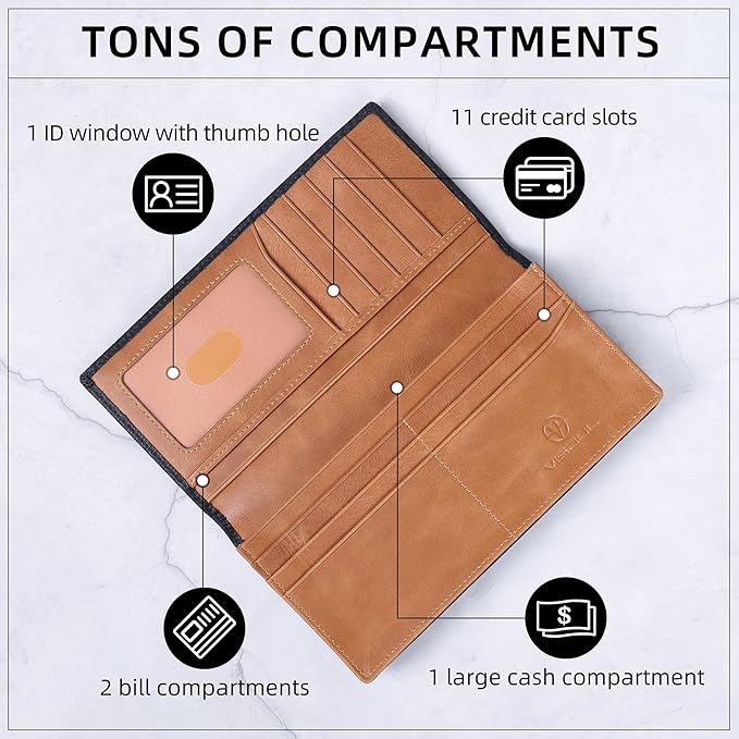VISOUL Mens Large Long Leather Checkbook Bifold Wallet - Image 2