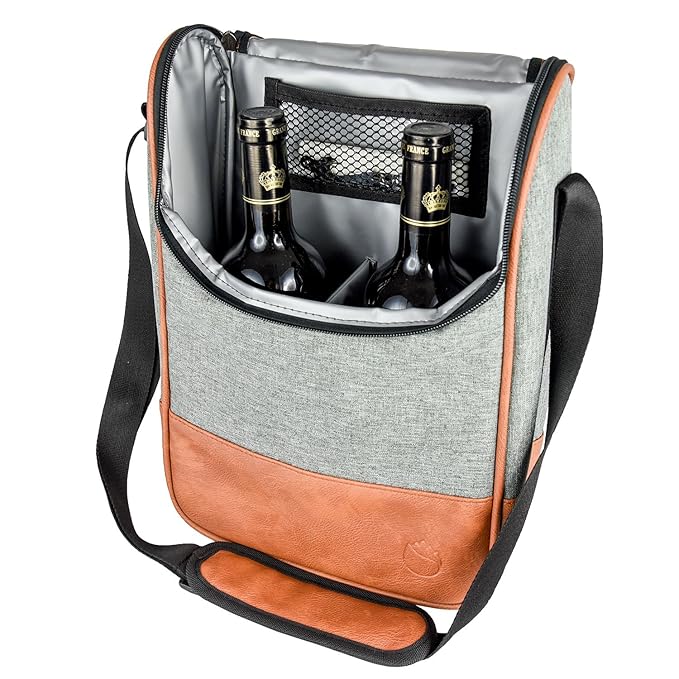 2 Bottle Wine Set Leather Insulated Bag As Gift - Image 5