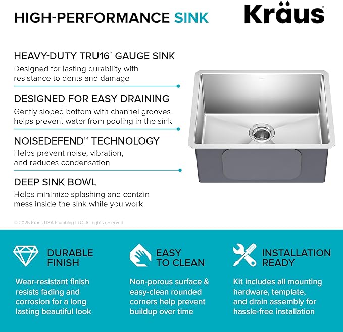 KRAUS Standard PRO 23-Inch 16 Gauge Undermount Single Bowl Stainless Steel - Image 12