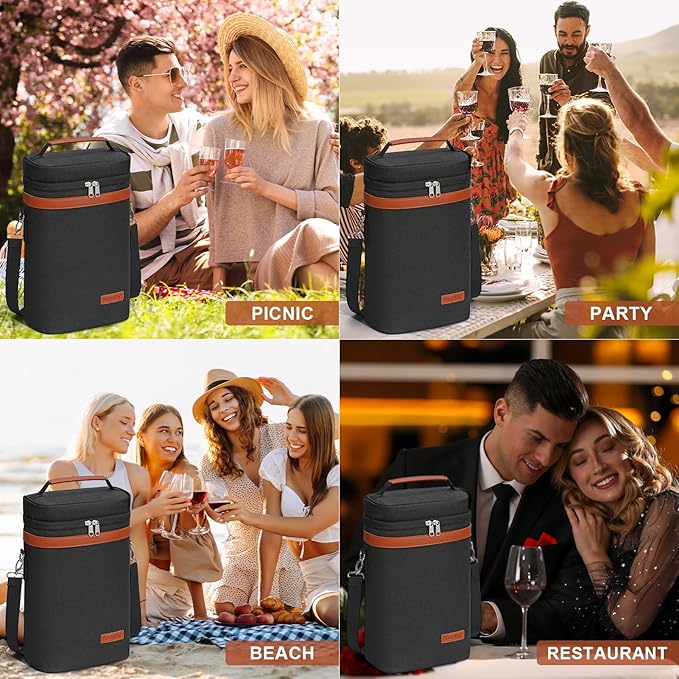 2 Bottle Wine Bag Wine Cooler Carrier Wine Gift Tote Bag, Leakproof & Insulated - Image 7