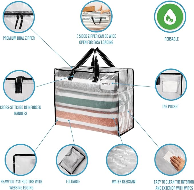 VENO 4 Pack Heavy Duty Moving Bags, Storage Bags, Packing Supplies, Top Zipper - Image 7