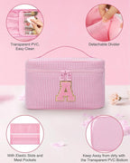 MONSTINA Personalized Initial Makeup Bag with Brush Holder and Divider for Women,Make Up Case for Girlfriend Bridesmaid Wife,Birthday Gift for Her Cute Toiletry Bag,2PCS,Pink Z
