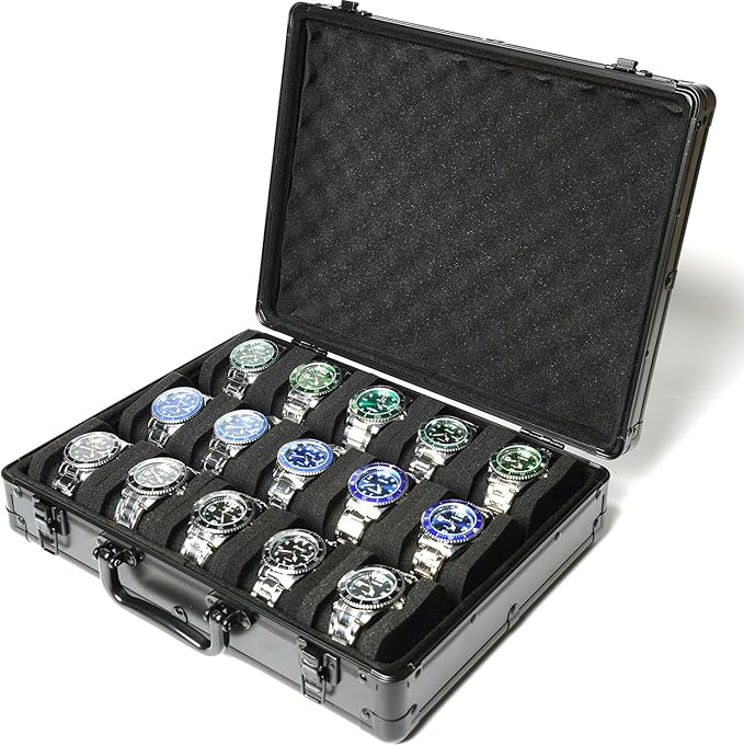 15 slots Watch organizer Case, Aluminum watch storage box, hard watch travel box by AUKURA