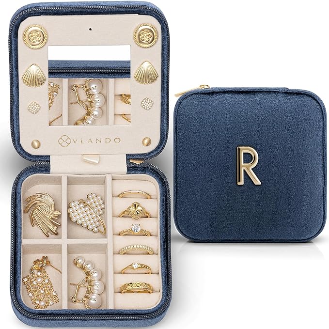 Vlando Travel Jewelry Box for Girls Women, Initial Jewelry Organizer Box by VLANDO