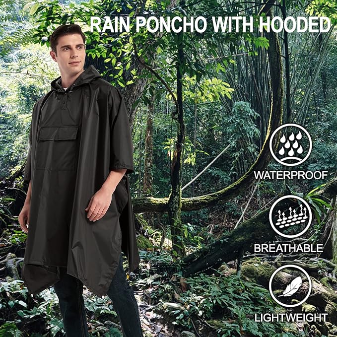 salamra Hooded Rain Poncho Waterproof Raincoat Jacket - Image 2