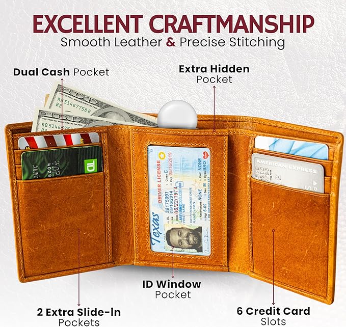 BULL GUARD Best Leather Men's RFID Trifold Wallet - Image 4