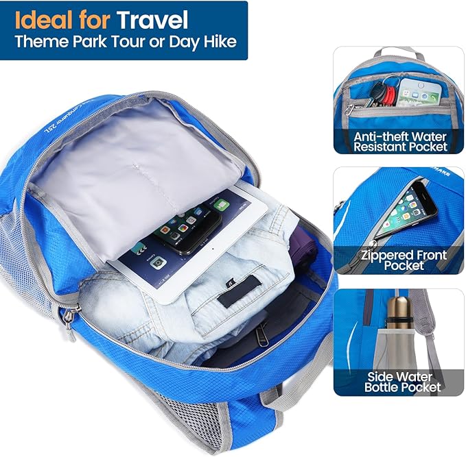 ZOMAKE Ultra Lightweight Packable Backpack 25L, Foldable Hiking Backpacks Water - Image 3