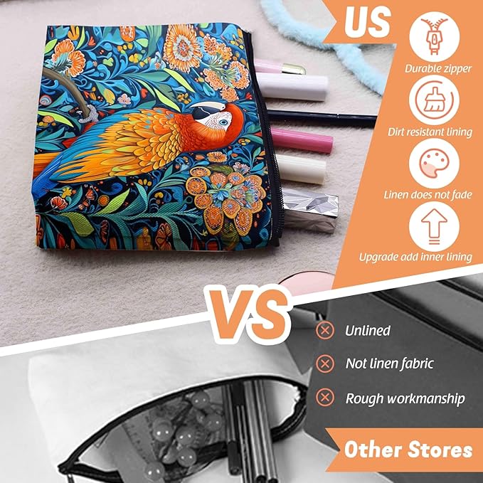 Cosmetic Bags Travel Makeup Toilet Case Waterproof Pouch for Women Girls 6.7X9.45inches - Colorful Macaw Stands on Branch