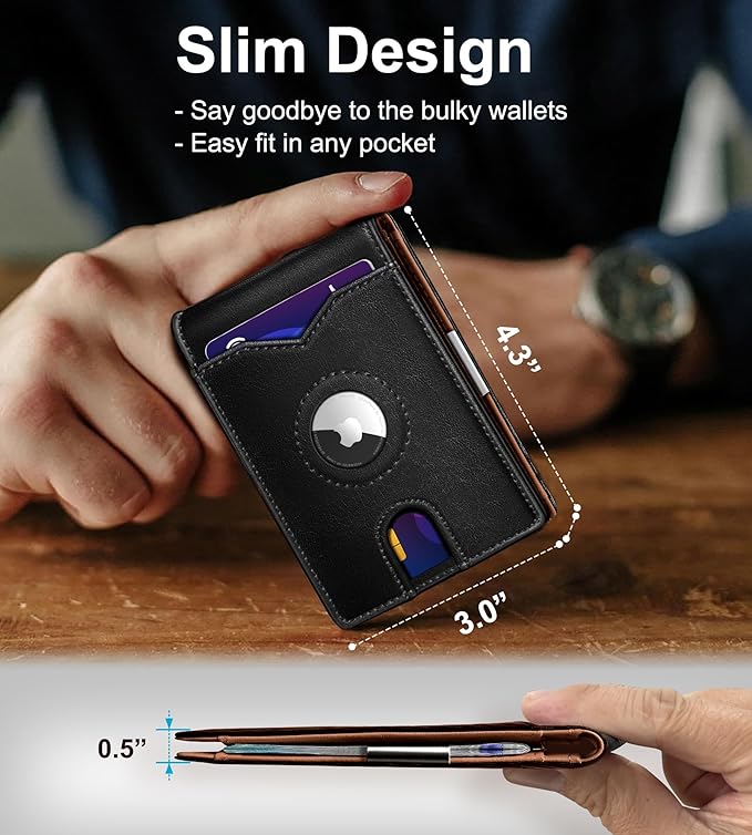 Airtag Wallet for Men, with Money Clip 11 Cards Slim Front Pocket Leather RFID - Image 3