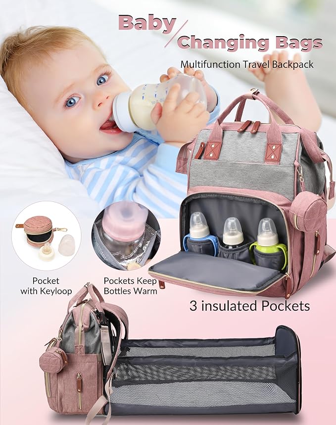 Diaper Bag with Changing Station, Waterproof 3 in 1 Baby Diaper Backpack with - Image 2