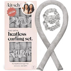 Kitsch Satin Heatless Curlers Set – Heatless Curls Overnight with 34" Hair Curler & 2 Satin Scrunchies, Comfortable No Heat Hair Curlers to Sleep In for Frizz-Free & Non-Damage Styling - Silver