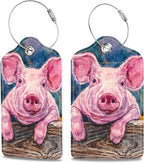 Set of 2 Luggage Tags Cute Baby Piggy Leather Suitcases Tag by MSEAANBK