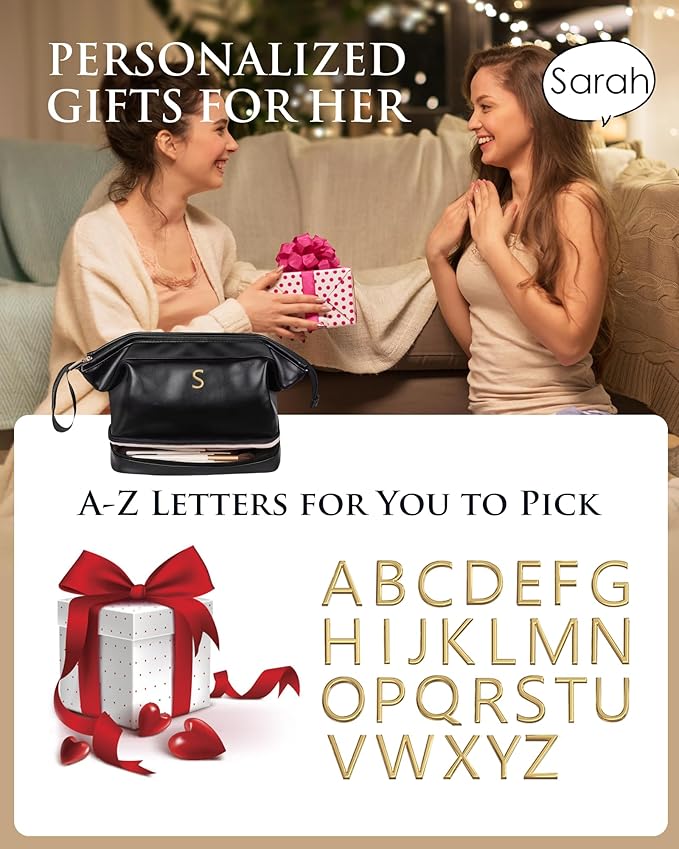 Gift Ideas for Woman Initial Large Makeup Bag, Personalized Birthday Gifts - Image 6