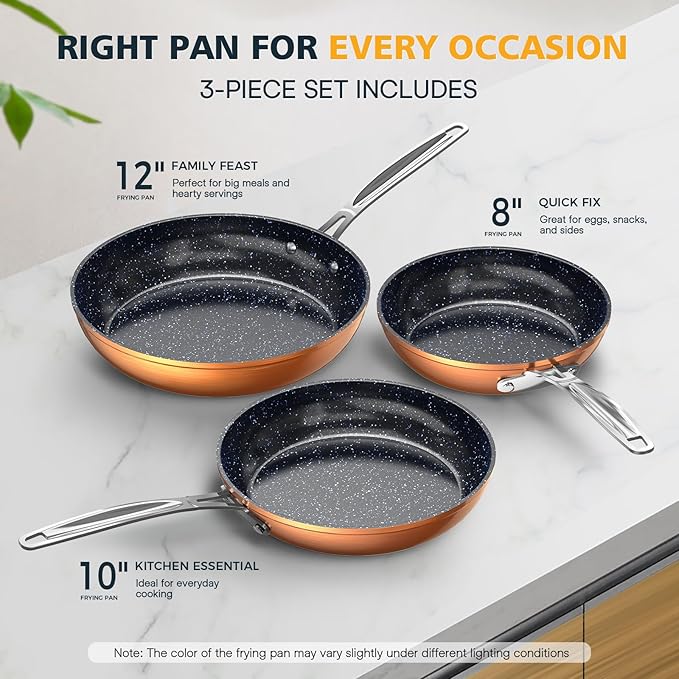 Nuwave 3-Piece 8”, 12” Forged Lightweight Frying Pan Set, G10 Healthy Duralon - Image 3