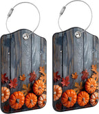2 Pack Luggage Tag for Suitcase Thanksgiving Day Pumpkins Autumn Leaves Leather by Unknown