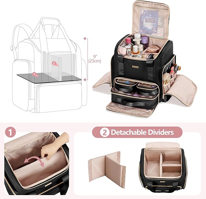 Large Makeup Backpack with 3 Clear Makeup Bags, Double Layers Professional Makeup Travel Case with Brushes Storage Section for Makeup Artists
