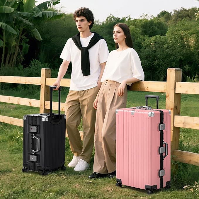 Krute Checked Aluminum Frame Suitcase 24 Inch Zipperless Luggages Hardside PC - Image 8