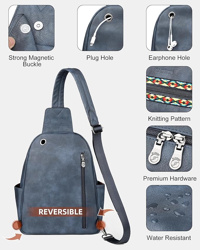 FADEON Large Sling Bag for Women, Leather Crossbody Purse Designer Anti Theft - Image 7