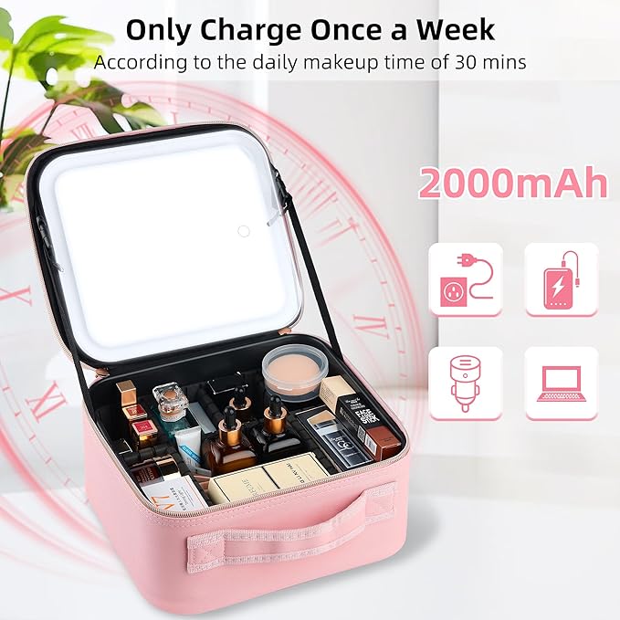 Travel Makeup Bag with LED Mirror – Waterproof Cosmetic Train Case with - Image 4
