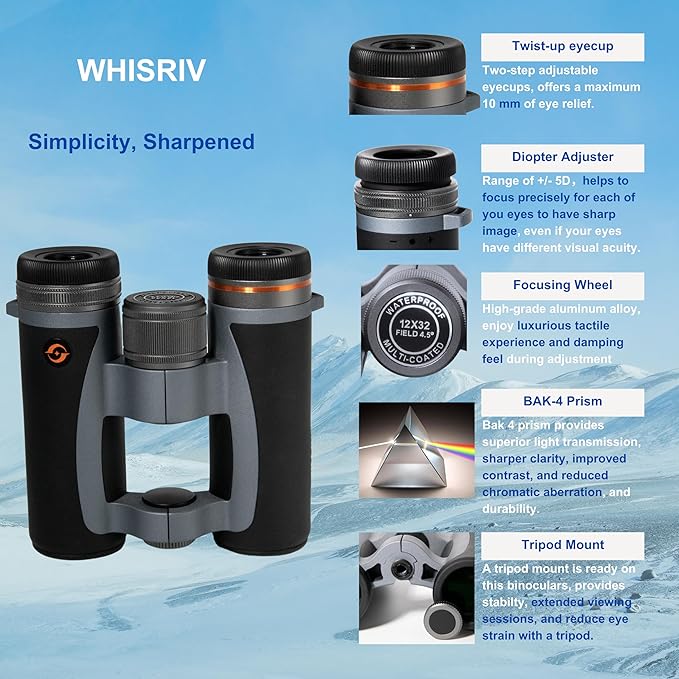 12x32 Compact Binoculars for Adults High Powered, Bak-4 Prism, Easy Focuse - Image 3