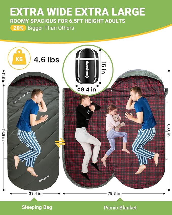 KingCamp Sleeping Bag for Adults, Cold Weather & Warm Extra Wide Big & Tall XL - Image 2