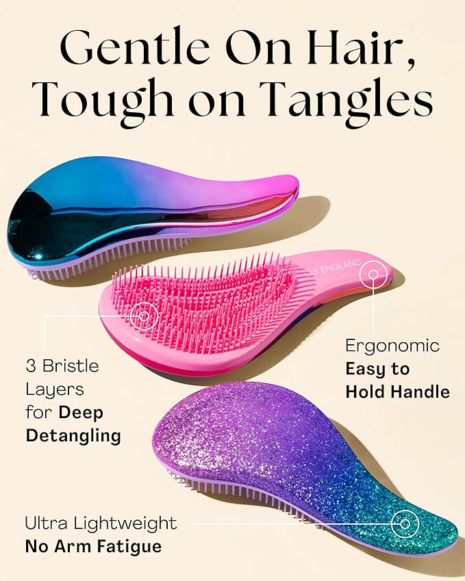 Lily England Detangler Hair Brush for Curly, Thick, Straight & Natural Hair - Gentle Detangling Brush for Women, Kids & Toddlers with Flexible Bristles - Smooth Hairbrush for Wet & Dry Hair, Blue